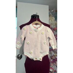 Unbranded Knit Romper Kids Baby Pink White Good 3D‎ Floral Popcorn Bodysuit